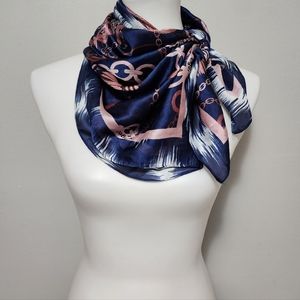 Tanger Blue Pink Satin Baroque Large Square Scarf